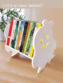 1PC 9mm厚木塑板{PVC}现代简约桌面书架适用于家庭书房、办公桌面置物架、客厅收纳、卧室杂志收纳、浴室桌面整理，无味可水洗材质DIY组装简约便捷卡通猫书架/一字形创意书挡学生礼物 - 白色 - 查看 1