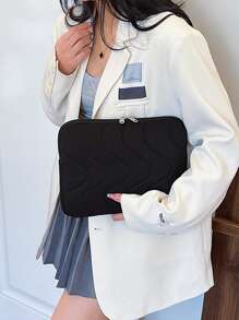 1 件简约时尚百搭纯色 PU 皮革材料,几何图案印花,大容量拉链开合方形包女士手提包,适合旅行、工作和度假,手提包 11 13 英寸便携式桌面保护袋,适用于 Mac Book HP ASUS 平板电脑手提包保护套 9-11 英寸兼容 Ipad Air 4 5 Pro 11 Mini 5 6 IPad 保护套兼容小米 5 三星华为 - 黑色 - 查看 8