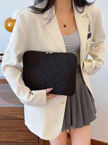 1 件简约时尚百搭纯色 PU 皮革材料,几何图案印花,大容量拉链开合方形包女士手提包,适合旅行、工作和度假,手提包 11 13 英寸便携式桌面保护袋,适用于 Mac Book HP ASUS 平板电脑手提包保护套 9-11 英寸兼容 Ipad Air 4 5 Pro 11 Mini 5 6 IPad 保护套兼容小米 5 三星华为 - 黑色 - 查看 9