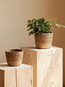 1pc Woven Seagrass Plant Basket, Indoor Woven Flower Pot, Indoor Outdoor Garden Decor, Woven Planter Basket For Potted Greenery
