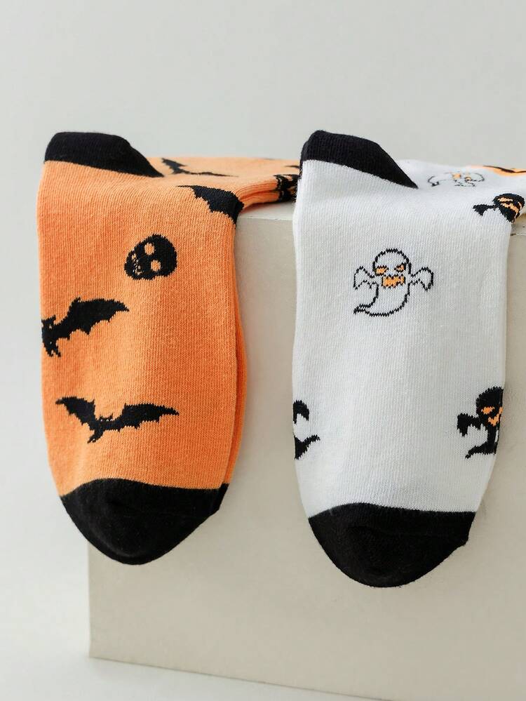 4 Pairs Women's Halloween Themed Creative Mid-Calf Socks Skeleton Bat Witch Hat Pumpkin Cat Pattern Holiday Funny Socks - Multicolor - View 9