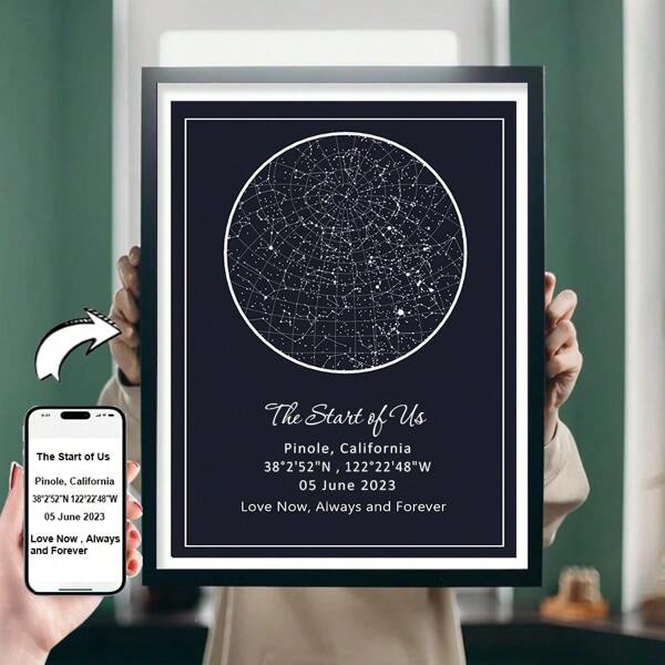 1pc Custom Star Map Canvas Print Wall Art Night We Met Anniversary Gift Star Map Poster Poster Pictures For Wedding Constellation Personalised Gift, Valentine Day, Valentine Day Decor,Graphic Print
