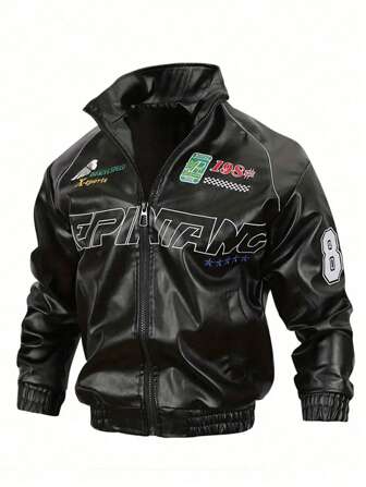 男士户外皮夹克，立领摩托车夹克，修身款，防水，抓绒，冬季款