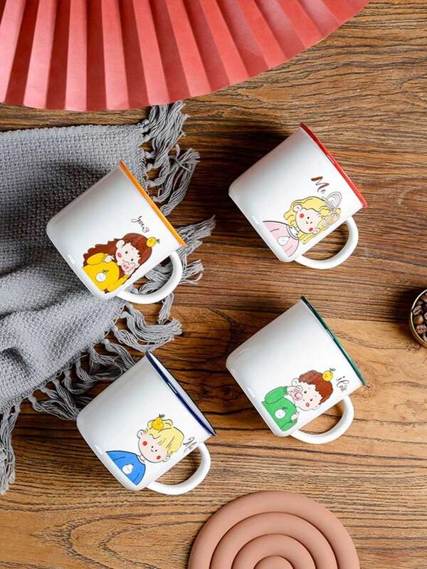 1pc创意可爱卡通人物陶瓷杯仿珐琅高颜值陶瓷杯家用饮水陶瓷杯办公室咖啡冷饮杯同学朋友伴侣礼品杯