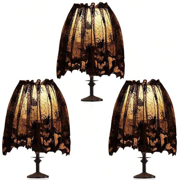 1 peça de decoração de abajur de Halloween, capa de abajur de teia de aranha com fita de renda preta, lenço para decoração de interiores de festas de fim de ano, capa de abajur de teia de aranha para decoração de Halloween, suprimentos para festas de fim de ano