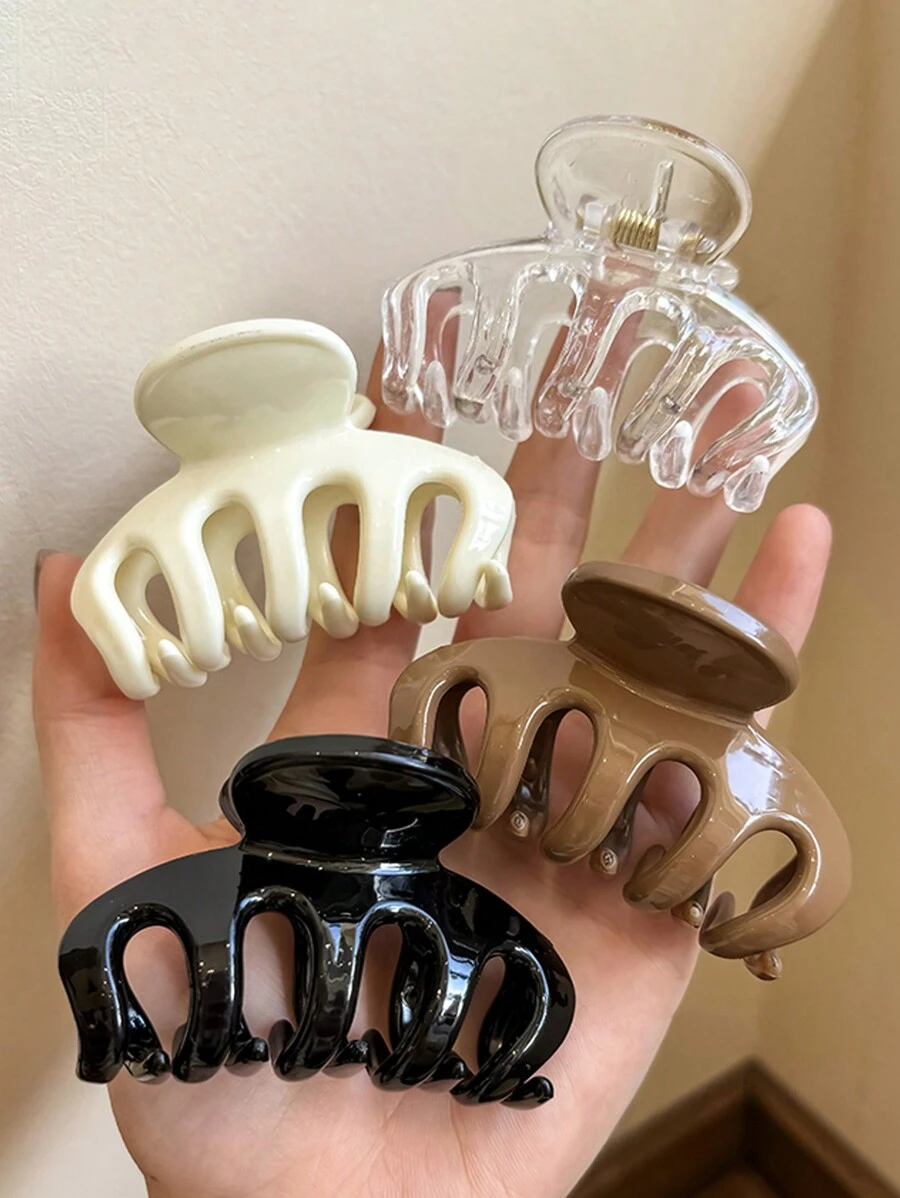 4 件/套女士时尚亮面黑色、白色、半透明和果冻色 6 厘米/2.36 英寸爪夹发饰，优雅、简约，适合日常使用、休闲、派对、通勤、度假、洗脸和化妆，猫耳发夹发夹发夹发夹发夹秋冬 - 彩色 - 查看 1