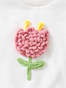 2pcs/Set Girls Young Girl Floral Sweatshirt & Denim Set, Autumn Winter