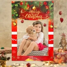 1 件 19*27 英寸圣诞照片亭道具框架派对用品 - 圣诞快乐新年派对装饰品，圣诞节 - 紅色 - 查看 3