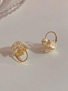 1 对奢华时尚自然风白色花形树脂石球耳钉 情人节、妈妈、母亲、母亲节、礼物 - 金黃色 - 查看 3