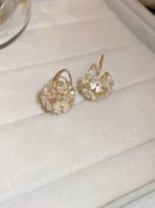 1 对奢华时尚自然风白色花形树脂石球耳钉 情人节、妈妈、母亲、母亲节、礼物 - 金黃色 - 查看 8