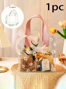 1/5个装透明PVC菊花印花礼品包装袋，便携式透明手提礼品包装袋，适合婚礼伴娘，可爱的雏菊图案提手，婚礼礼品手提袋，促销，小型企业用品，购物袋，节日派对手提袋，生日派对礼品袋，手工手提袋，返校情人节