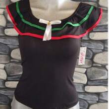 Blusa tipo campesina festividad septiembre noche mexicana sexy moda juvenil chic coquette - Negro - Ver 2