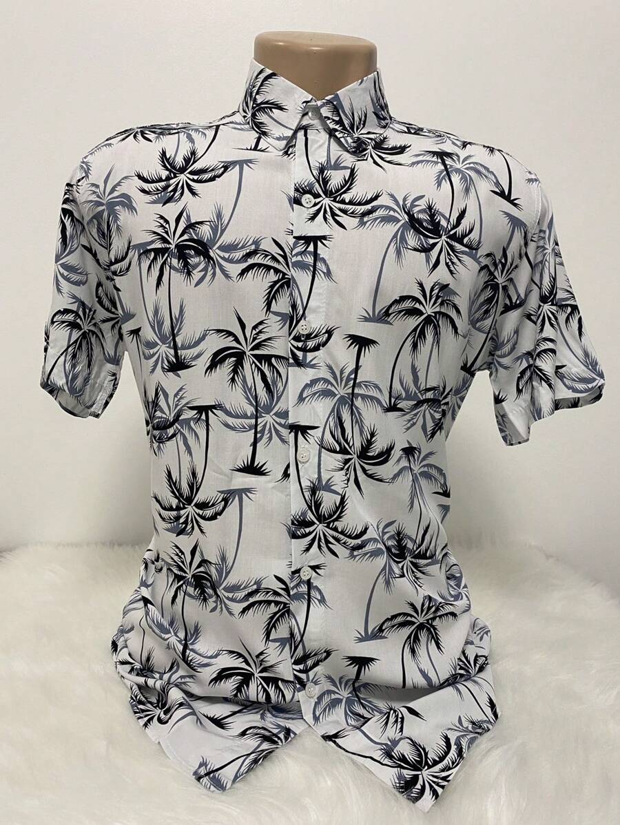 Hawaiian Floral Shirt Men's Summer Beach Short Sleeve Button Fabric 100% Viscose Shrinks A Little - trắng - Xem 1