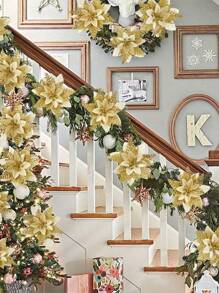 10 件闪光人造花头圣诞树花环 DIY 装饰品 适用于圣诞节、婚礼派对、节日装饰（金色）、圣诞节 - 10PCS金色花頭 - 查看 4