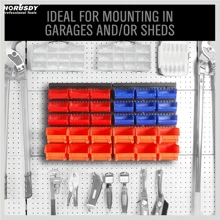 Pudełko do przechowywania sztaplowane - zajmująca mało miejsca konstrukcja do montażu na ścianie z uchwytem do przenoszenia, solidna i konstrukcyjna, idealna do porządkowania narzędzi i sprzętu w garażu, przechowywania małych części i akcesoriów, wykonana z tworzywa sztucznego - Wielokolorowe - Zobacz 9