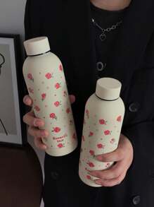 1 件 500 毫升（17 盎司）不锈钢双层保温杯，花卉图案设计，真空密封杯，适用于热饮和冷饮，旅行杯，节日、生日、圣诞节、返校水瓶礼物 - 米色 - 查看 11