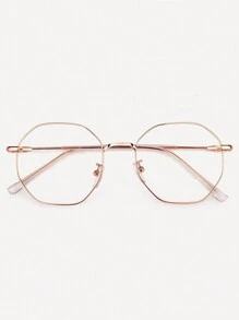 1副女士时尚复古圆形镜框透明镜片眼镜，轻便透明眼镜配件 - 金色 - 查看 3