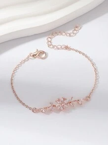 1pc Adjustable Copper Flower Zirconia Stone Bracelet, Suitable For Women Daily, Casual, Party Wear Valentines,Mom,Mother,Mother's Day,Gift - Rose Gold - View 2