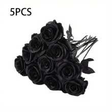 5-20 件长茎人造黑玫瑰丝花，哥特式风格家居装饰，婚礼，生日，派对，万圣节，户外摄影，暗黑系列道具，黑色仿真花花束，母亲节，情人节，礼物