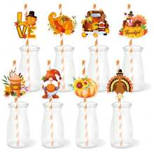 9 chiếc Thẻ ống hút uống nước trang trí lễ Tạ ơn Đồ dùng tiệc Đồ dùng ống hút mùa thu - Nhiều màu - Xem 5