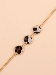 1pc Fashionable & Creative Leopard Print Round Disc Women Necklace - Multicolor - View 4