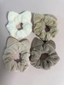 4 piezas/set Adorables coleteros con orejas de gato de peluche, coleteros esponjosos para coleta, elasticos de pelo en espiral, accesorio de pelo - color aleatorio