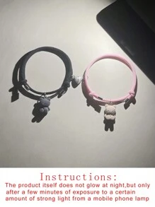 ATLVXJL 2件套夜光情侣手链，可爱猫咪和爱心吊坠，黑暗中会发光，万圣节和情人节礼物，情侣礼物 - 彩色 - 查看 8