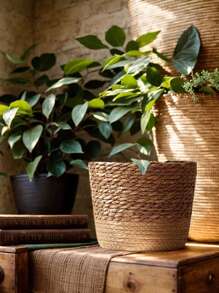 1pc Woven Seagrass Plant Basket, Indoor Woven Flower Pot, Indoor Outdoor Garden Decor, Woven Planter Basket For Potted Greenery