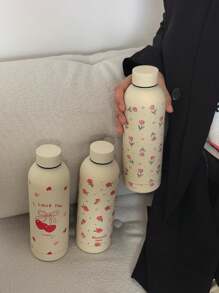 1 件 500 毫升（17 盎司）不锈钢双层保温杯，花卉图案设计，真空密封杯，适用于热饮和冷饮，旅行杯，节日、生日、圣诞节、返校水瓶礼物 - 米色 - 查看 7