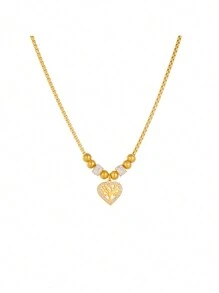 Stainless Steel Plated Heart Shape Necklace With Tree Hollow Pendant, Elegant Jewelry For Men & Women - Yellow Gold - View 5