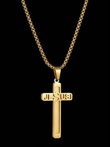 1 Mặt dây chuyền hàn hai lớp chữ thập DIY Cắt vòng cổ tên chữ cái tiếng Anh Vòng cổ cá nhân hóa châu Âu và Mỹ, Vòng cổ thép không gỉ chất lượng cao mạ vàng 18k, bao gồm hộp quà tặng sản phẩm, quà tặng cho bạn trai và bạn gái, gia đình và những người thân yêu, quà tặng ngày lễ tình nhân, ngày lễ Những món quà - Vàng - Xem 2