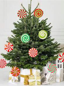 16 piezas Decoraciones navideñas, adornos colgantes de árbol de Navidad con forma de caramelo, decoraciones para fiestas navideñas de invierno, adornos colgantes de caramelos navideños, decoraciones perfectas para fiestas temáticas, decoraciones para fiestas familiares navideñas - Multicolor - Ver 10