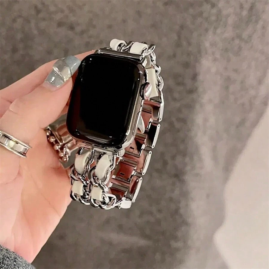 全新 PU 皮革拼接表带，适用于 38mm/40mm/41mm/42mm/44mm/45mm/49mm 手表，时尚手工表带，适用于 SE9/8/7/6/5/4/3/2/1 系列女款