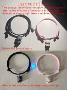 ATLVXJL 2件套夜光情侣手链，可爱猫咪和爱心吊坠，黑暗中会发光，万圣节和情人节礼物，情侣礼物 - 彩色 - 查看 4