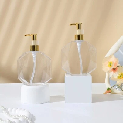 1pc 300ml Transparent Hexagonal Bottle For Shampoo, Conditioner And Shower Gel Dispenser, Home Use Home Bathroom Decor Summer