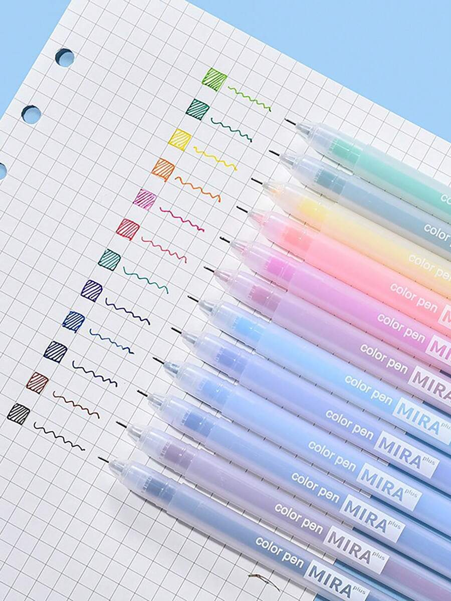 1 Bộ 12 Bút Bi Trong Suốt Màu Mờ, Đầu 0.5 Mm, Học Sinh/Sử Dụng Hàng Ngày - Nhiều màu - Xem 1