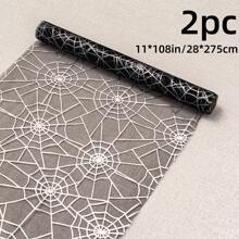 1/2 pezzi Runner da tavolo a ragnatela di Ognissanti da 11*108 pollici, ragnatela sottile con ragno arancione e zucca, adatto per decorazione tavolo per Ognissanti, festa in casa, vacanze. Opzioni multiple in oro e nero