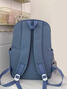 Waterproof,Portable Letter Patch Decor Functional Backpack School Bag For Graduate, Teen Girls, Freshman, Sophomore, Junior & Senior In College, University & High School, Perfect For Outdoors,Travel & Back To School, School Supplies,School Backpack,Back To School,Large Capacity, Suitable For Teen Girls Women College Students,Boys And Men - Dusty Blue - View 6