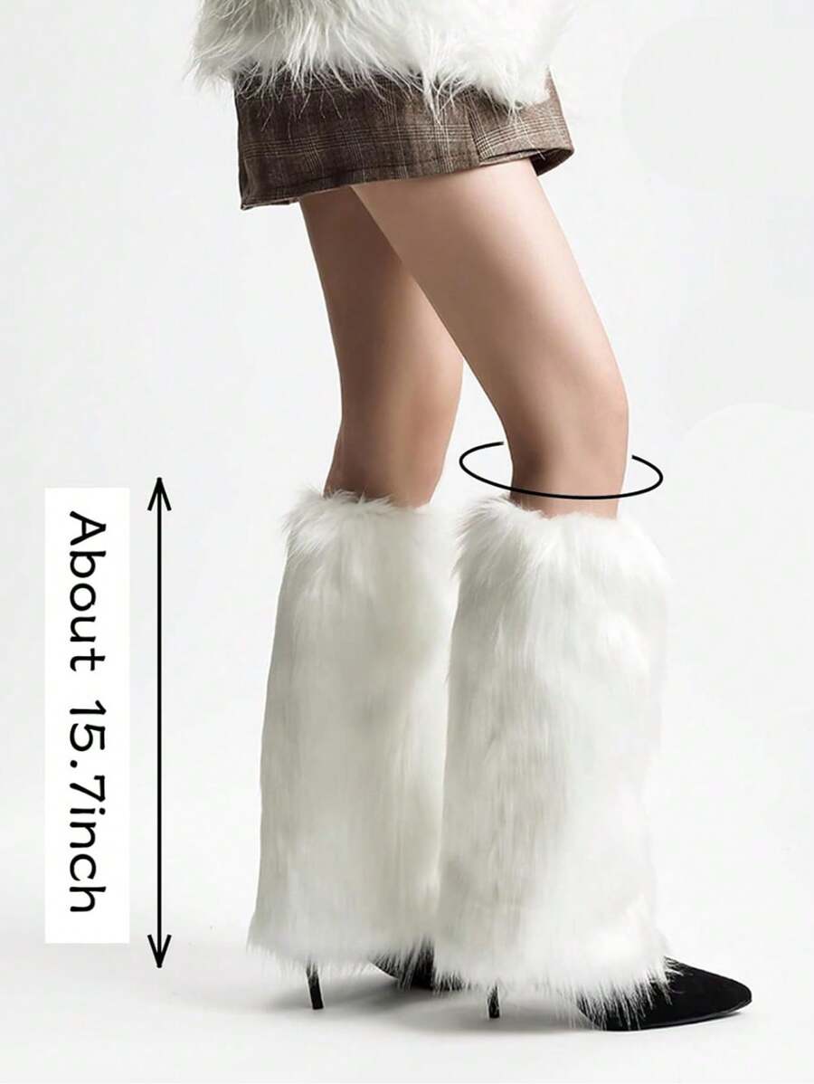 Winter Women Fluffy Fluffy Leg Warmers Fuzzy Long Boot Covers Furry For Christmas - White - View 1