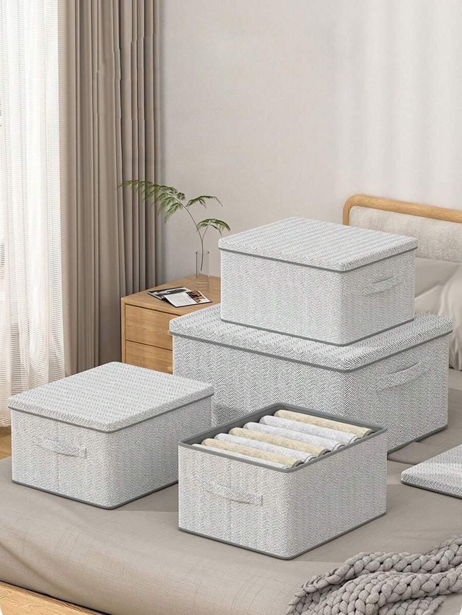 Clothing Storage Box With Lid, Large Capacity Home Organizer Bin, Cabinet Wardrobe Storage Basket Container