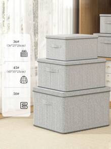 Clothing Storage Box With Lid, Large Capacity Home Organizer Bin, Cabinet Wardrobe Storage Basket Container - Multicolor - View 3