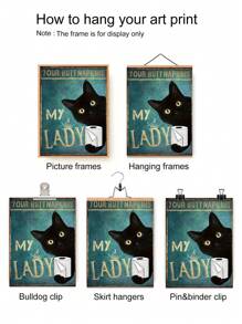 1 pieza Cuadro de pared de lienzo divertido para baño impresión de imagen de gato negro decoración de inodoro, su servilleta mi dama cartel teja sin marco arte de animales para decoración de baño
