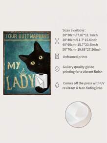 1 pieza Cuadro de pared de lienzo divertido para baño impresión de imagen de gato negro decoración de inodoro, su servilleta mi dama cartel teja sin marco arte de animales para decoración de baño