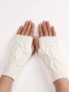 1 Đôi Găng tay len nửa ngón chống gió đơn giản và thời trang màu trắng họa tiết lưới kim cương thoải mái, thân thiện với làn da, ấm áp dành cho nữ - trắng - Xem 4