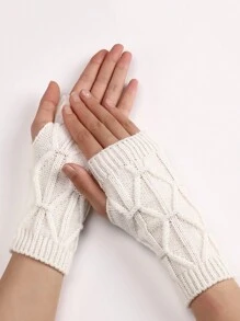 1 Đôi Găng tay len nửa ngón chống gió đơn giản và thời trang màu trắng họa tiết lưới kim cương thoải mái, thân thiện với làn da, ấm áp dành cho nữ - trắng - Xem 1