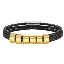 Customized Family Name Men's Bracelet, 3-Layer Black Leather Magnetic Bracelet, 20cm/22cm, Gold/Silver, Personalized Stainless Steel Beads, Laser Engraved With Family Name, Date, Birthday Gift, Christmas Gift, Father's Day Gift,Black,Gold,Stylish,Colorful,Vintage,Simple,Unisex,Casual,Cuties,Custom,Personalized,Unique,Ideal Gifts For Him,Ideal Gifts For Her,Her,Boyfriend,Girlfriend,Dad,Mom,Family,Friends,For Anniversaries,For Birthdays,For Graduation,For Prom,For Party,Stainless Steel Jewelry