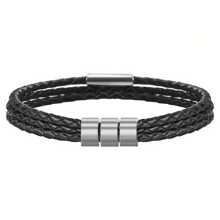 Anpassat efternamn för män, 3-lagers magnetiskt läderarmband, 20 cm 22 cm guld/silver, personliga pärlor i rostfritt stål, lasergraverat efternamn, datum, födelsedagspresent, julklapp, farsdagspresent - Silver - Visa 24