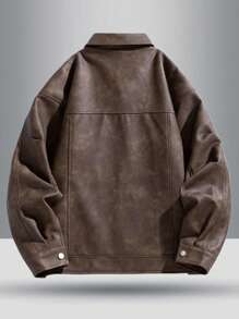男士秋季户外运动时尚酷炫皮夹克 - 棕色 - 查看 2