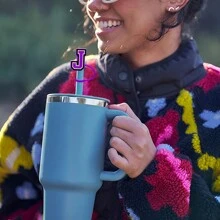 10mm Straw Lid & Straw Sleeve Set For 30oz & 40oz Cups, Personalized Initial Letter Pendant Charm, Suitable For Tumblers, Kitchen, Christmas Gifts - Purple Letters - View 4