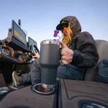 10mm Straw Lid & Straw Sleeve Set For 30oz & 40oz Cups, Personalized Initial Letter Pendant Charm, Suitable For Tumblers, Kitchen, Christmas Gifts - Purple Letters - View 6